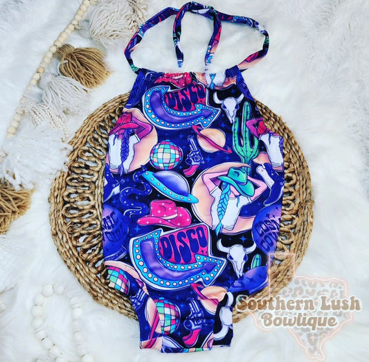 (RTS) 3T DISCO COWGIRL HALTER ROMPER(NO SNAPS)