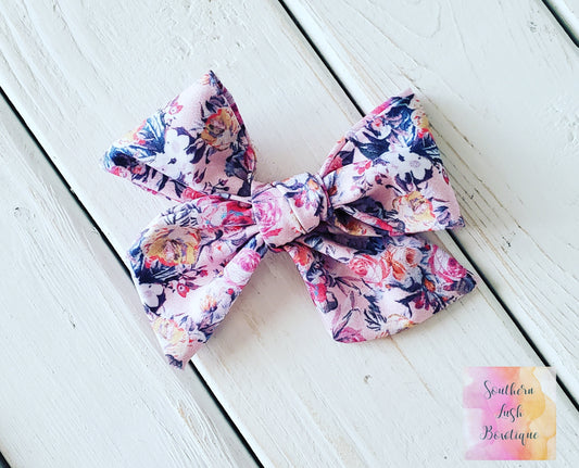 PINK FLORAL ON BLUE