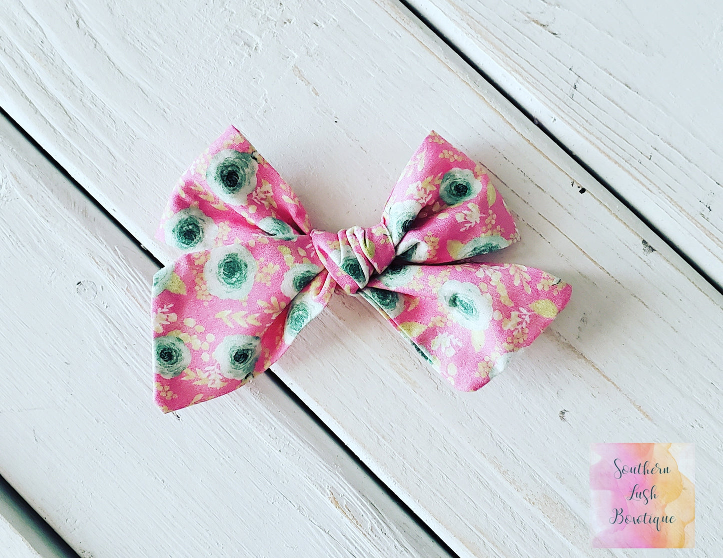 GREEN FLORAL ON PINK
