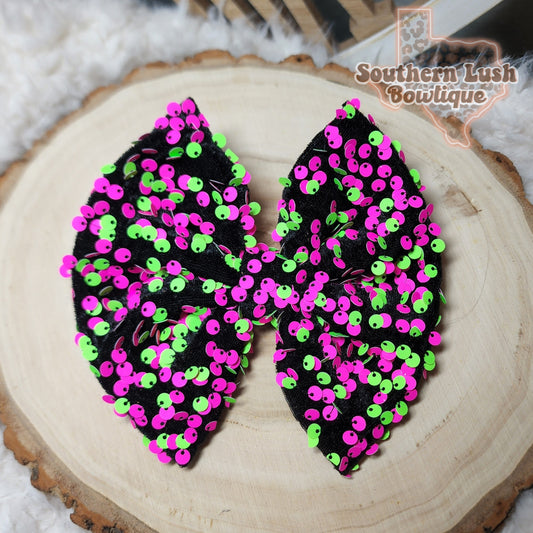 NEON PINK AND GREEN VELVET SEQUINS
