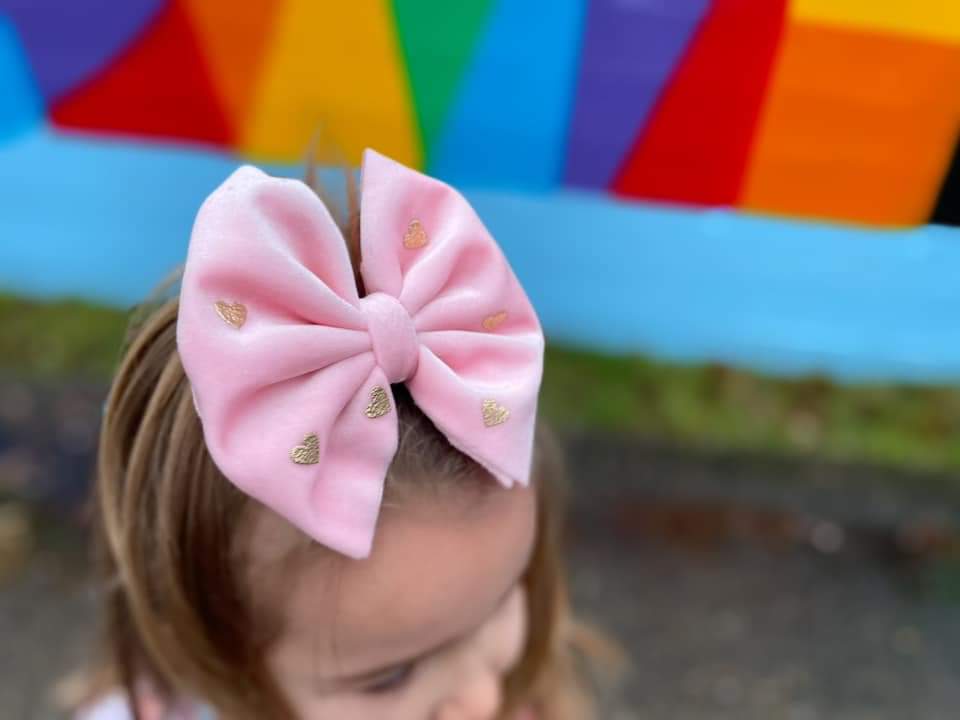 BABY PINK VELVET WITH METALLIC GOLD HEARTS