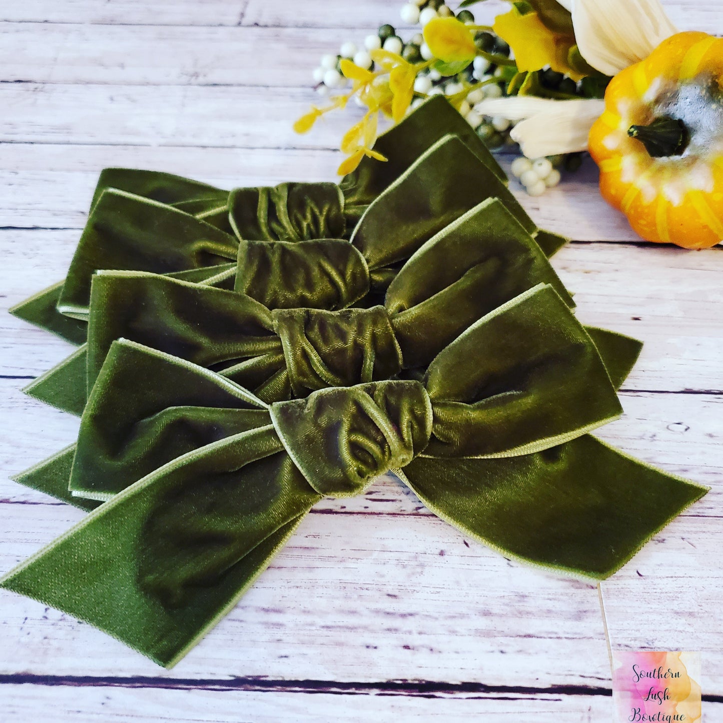 Olive Green Velvet Ribbon Bow