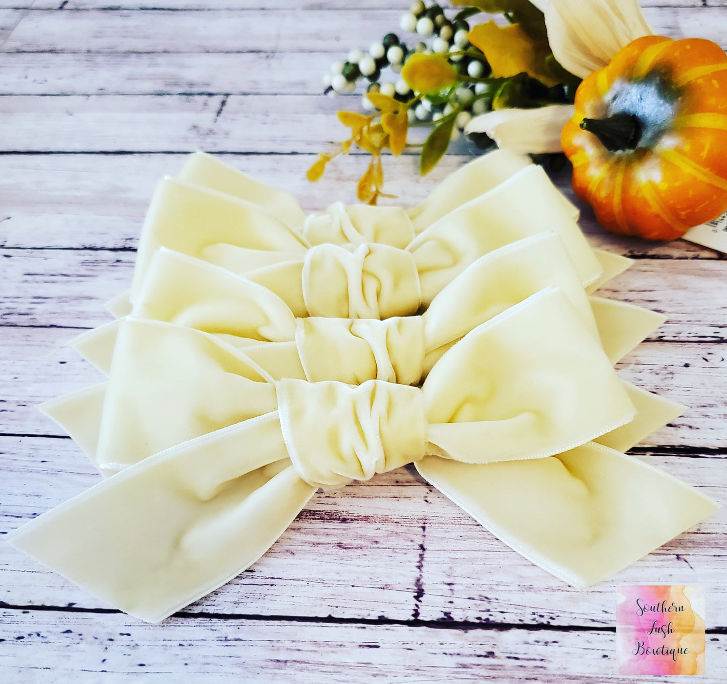 Ivory Velvet Ribbon Bow