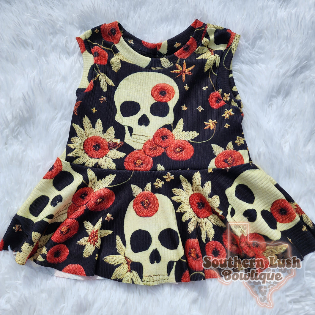 (READY TO SHIP)SKULLS AND FLORAL PEPLUM