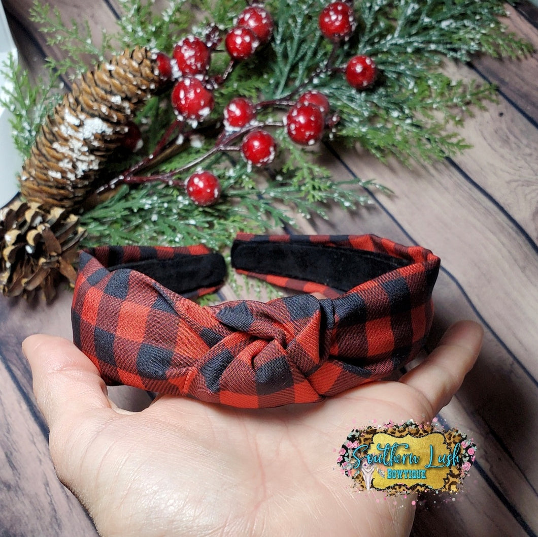 RED AND BLACK GINGHAM HEADBAND